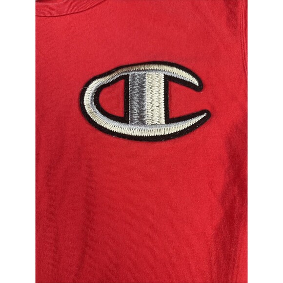 Vintage Champion Big Embroidered Stitched Logo T-shirt Mens Size Large Red - Picture 2 of 11